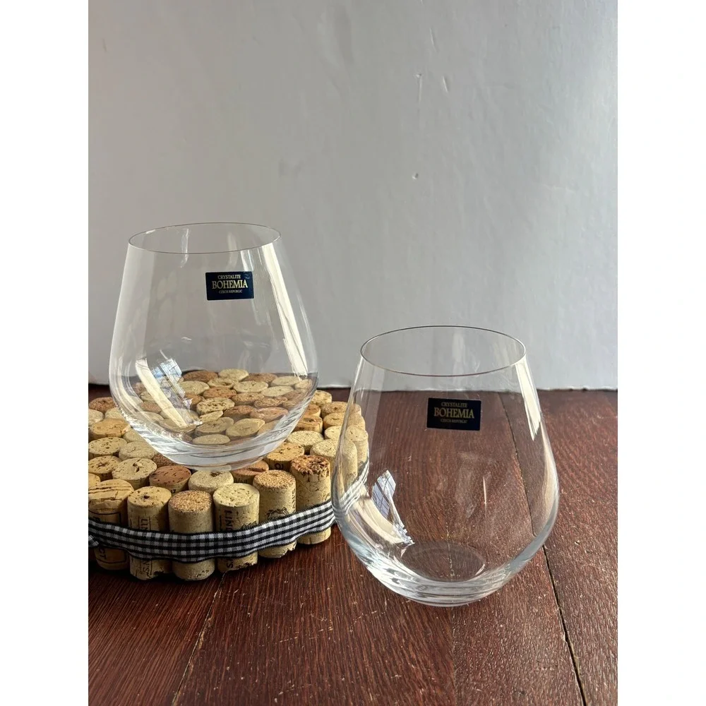 Crystalite Bohemia Stemless Wine Glasses Set‎ of 2 Czech Republic Crystal Clear